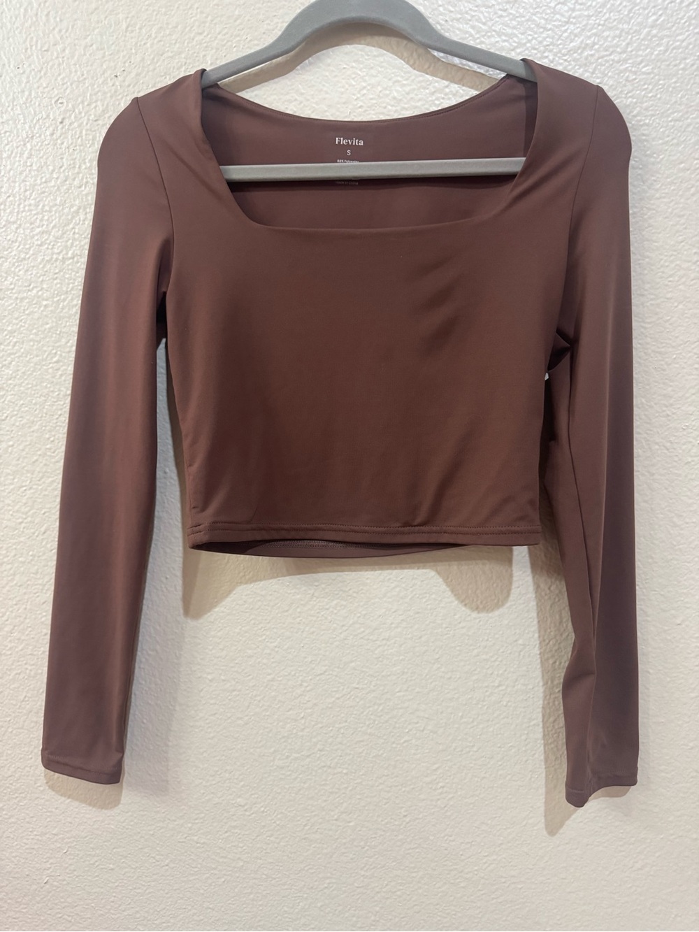 Flevita Brown Square Neck Long Sleeve Crop Top - Size S